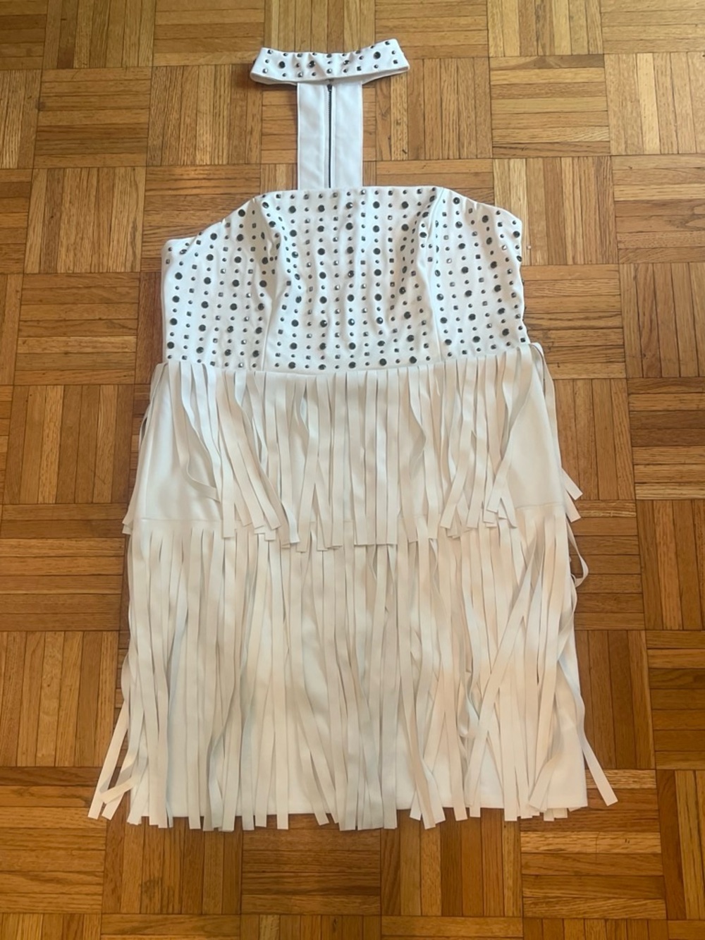 Venus White Dress with Fringe and Studded Bodice and Choker
